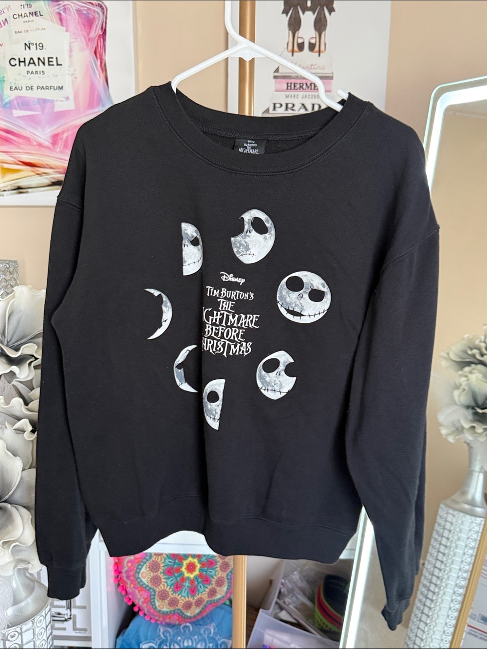 Disney Black Crewneck Sweater The Nightmare Before Christmas Jack Faces